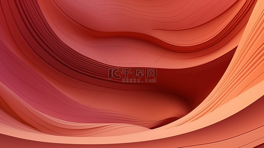 红色日落背景图片_3D 渲染砂岩景观抽象红色峡谷和沙漠风景从半圆形纸剪下来