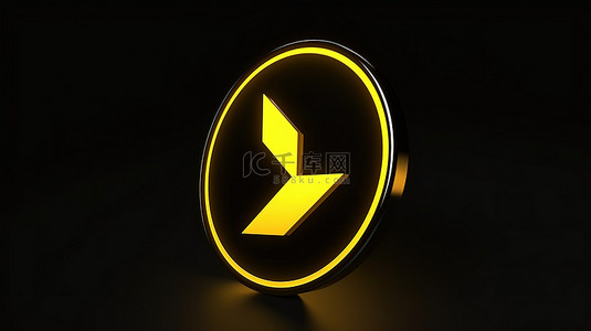 箭头黄色背景图片_在圆形方向符号中指向左侧的黄色 3d 轮廓箭头图标