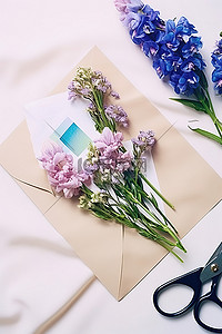 一束鲜花放在一张包装纸上