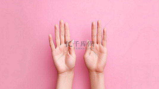 在 3d 粉红色背景上逐步指导可爱的手势