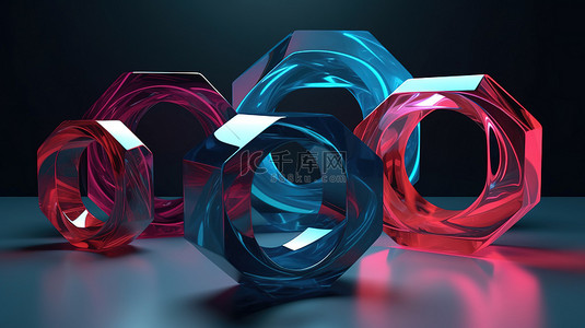 3D 渲染中的一组抽象几何形状