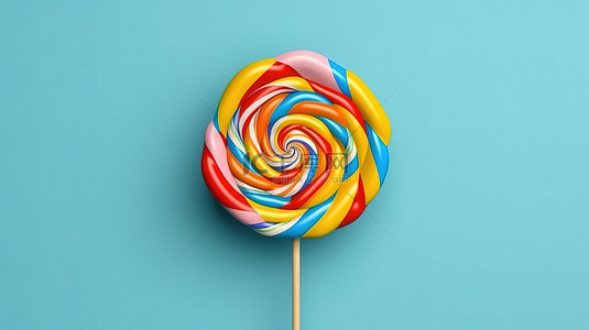 色糖果背景图片_蓝色背景平铺上充满活力的糖果棒棒糖概念，带有复制空间 3D 渲染