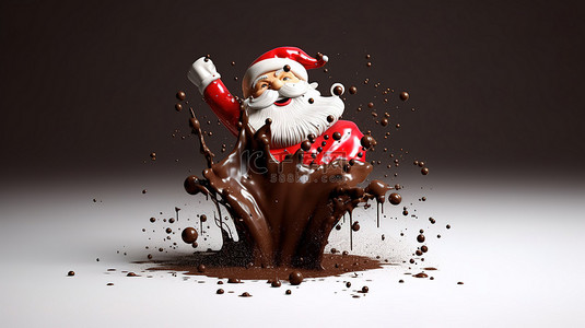 喝牛奶卡通背景图片_用巧克力飞溅制成的圣诞老人的节日 3D 插图