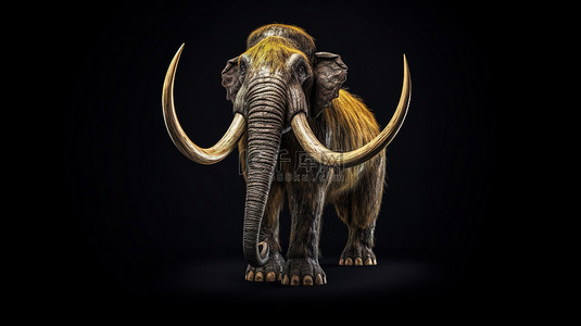 黑色背景下黄色框猛犸象的 3D 渲染