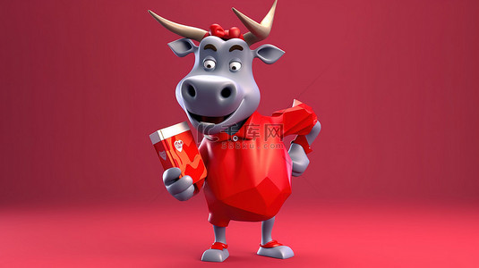搞笑包背景图片_手里拿着购物袋的搞笑 3D 红牛