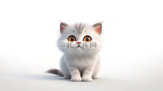 酷酷的表情卡通背景图片_白色背景上空白画布 3D 渲染中的猫科动物