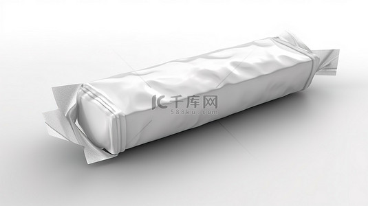用于长零食棒包装纸的白色聚乙烯包装的 3D 插图