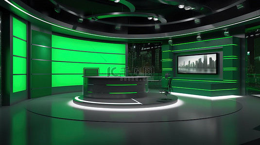 用于新闻制作的绿屏启用 3D 虚拟电视演播室
