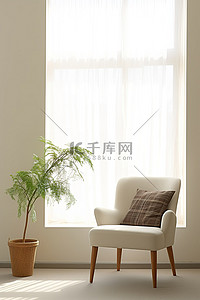 白色窗户背景图片_空房间里白色窗户附近的一把椅子