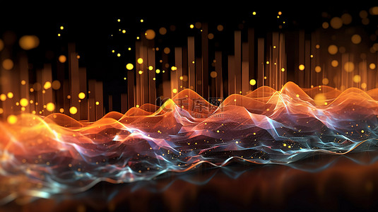 手绘网络科技背景图片_声音粒子均衡器的 3D 渲染为音乐信号传输创建抽象波
