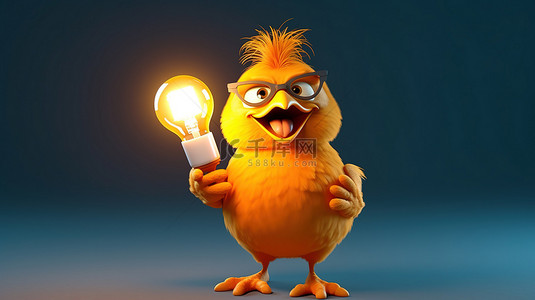 大母鸡小母鸡背景图片_搞笑的 3d 母鸡抓着灯泡