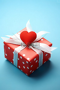 有红色礼品卡和心脏的红色礼品盒