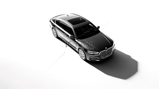 汽车地面背景图片_白色背景上光滑的黑色混合动力车辆，带有地面阴影 3D 渲染