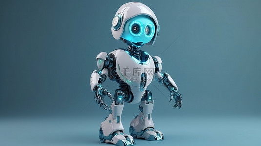 可爱的 ai 机器人与机械臂在 3d 渲染