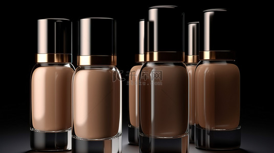 化妆插图背景图片_含有深米色或棕色底色液体粉底的隔离玻璃瓶的 3D 插图
