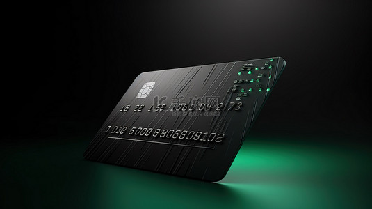 带有黑色信用卡设计的绿色横幅的 3D 插图