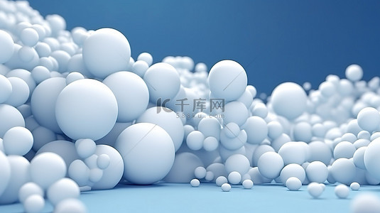 蓝色背景与抽象形成的白色球体令人惊叹的 3D 渲染