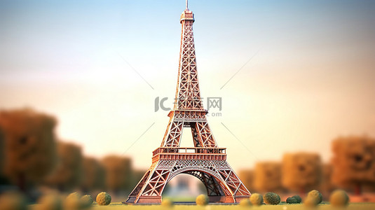 埃菲尔铁塔剪纸背景图片_标志性埃菲尔铁塔的 3d 渲染