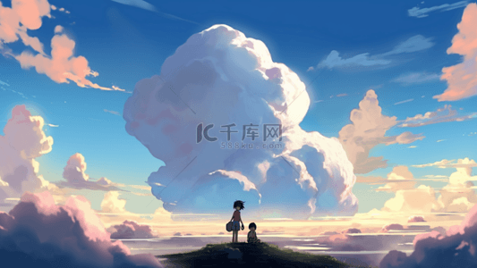 天空云朵人物卡通背景