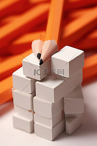 铅笔教育背景图片_放在白色木块堆顶部的一支铅笔