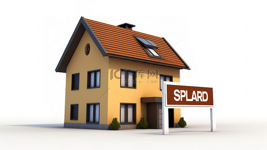 现代房地产标牌在原始白色背景 3d 渲染上采用简约的家居设计
