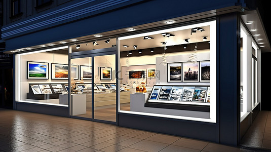 开店铺背景图片_3D 零售店的前视图