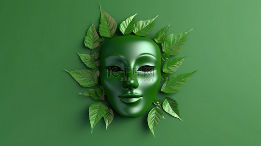 绿色面膜背景图片_匹配背景上绿色面膜的 3D 渲染