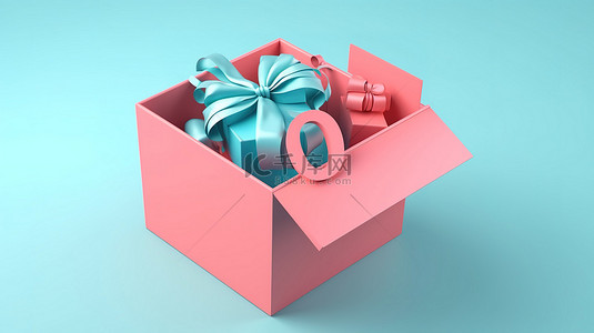 卡通风格 3D 渲染插图，显示一个打开的礼品盒，显示 60
