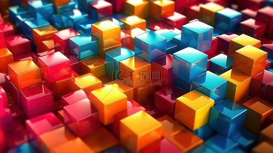 充满活力的立方体集群特写一个引人注目的 3d 渲染抽象插图