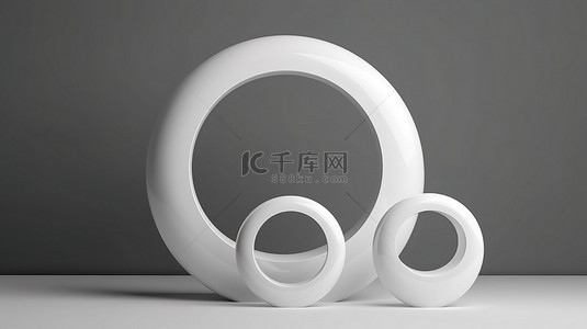 白色圆环形状上的一组 3D 渲染模型清晰环形设计