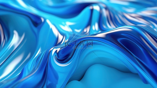 碧波荡漾的蓝色大海抽象液体背景的 3D 渲染