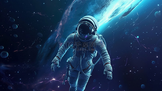 概念空间站背景图片_未来派宇航员概念外太空孤独的探险家