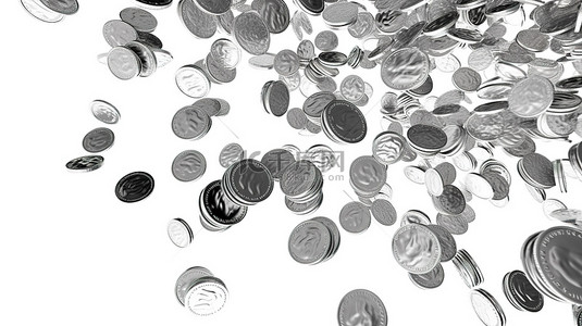 银币背景背景图片_孤立白色背景的 3d 插图，银币从上面落下