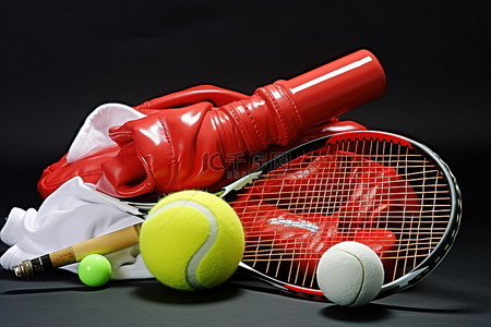 医用手套袋背景图片_拳击手套网球壁球拍和排球