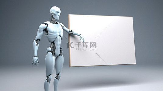 科技蓝色背景板背景图片_3D 机器人渲染的空心背景