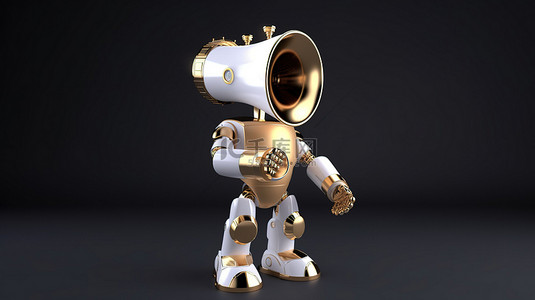 机器人与手机背景图片_可爱的 ai 机器人与扩音器在 3d 渲染