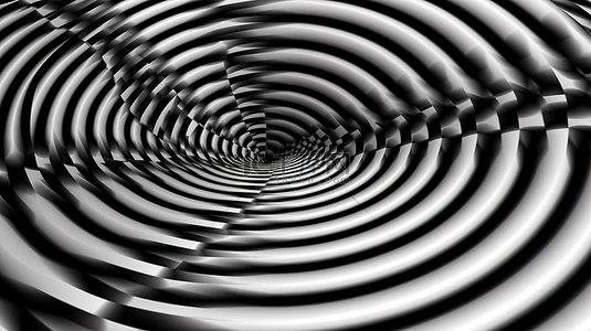 流光溢彩球背景图片_抽象迷幻扭曲中黑白催眠圆圈的迷人 3D 渲染