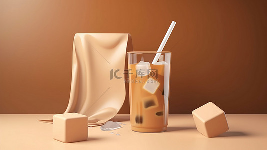 可爱的羊卡通背景图片_奶茶茶品饮料方块棕色