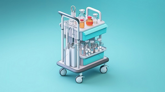 配备疫苗接种的医疗柜手推车的等距 3D 插图
