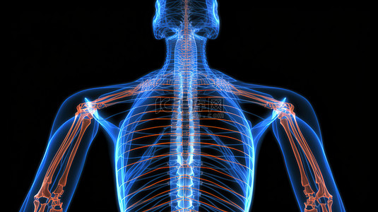 骨骼背景图片_男性骨骼系统和上背部的 3D 插图