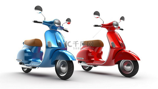交通成绩背景图片_白色背景上的插图红色和蓝色滑板车