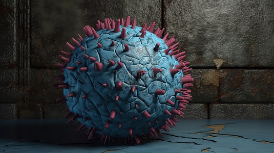 药物实验背景图片_带有病毒细胞 3D 描述的混凝土纹理背景