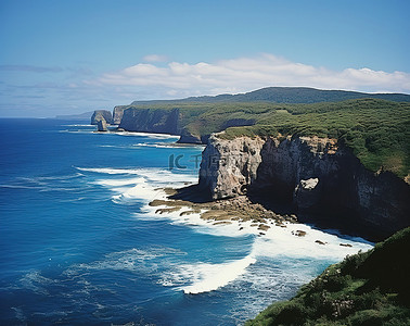 泡沫和海浪背景图片_岛屿和海洋以及岩石海岸线的照片