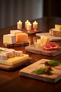 桌子上的一组奶酪