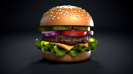 烤美味背景图片_令人垂涎欲滴的 3D 汉堡图标耐嚼又美味