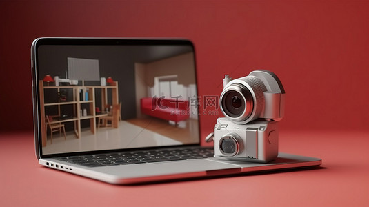 监视视频背景图片_3D 插图展示笔记本电脑监控和安全手机摄像头，具有充足的复制空间