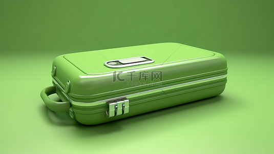 绿色旅行箱背景图片_带有智能手机搜索栏的绿色手提箱的 3D 渲染，用于旅行和旅游