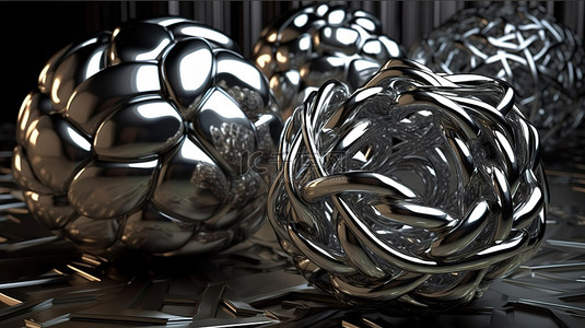 金属铬滤镜背景图片_具有纹理表面的铬雕塑扭曲金属物体和球体的反射 3D 渲染