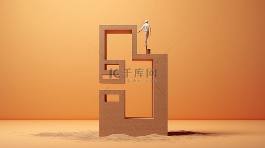 问号盒子背景图片_带梯子和问号业务概念设计的矩形孔的 3D 渲染