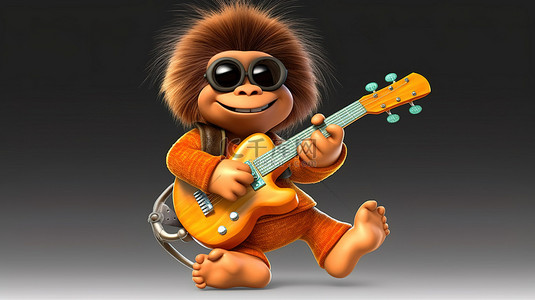 猴子插画背景图片_猩猩摇滚明星的俏皮 3D 卡通